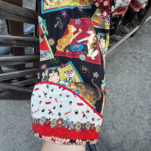 🐱🍣Handmade Japanese Sushi + Cats Printed Cotton Cropped Top/Jacket Whimsical - Picture 10 of 14